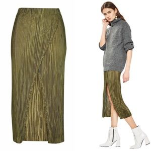 Topshop Olive Plisse Wrap Midi Skirt w Slit